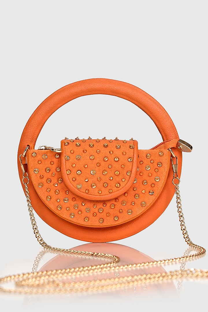 Orange Denim Glass Bead Embellished Sling Bag by House of D'oro at Pernia's Pop Up Shop