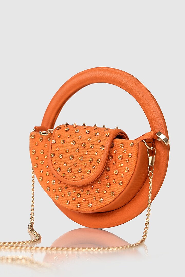Orange Denim Glass Bead Embellished Sling Bag by House of D'oro at Pernia's Pop Up Shop