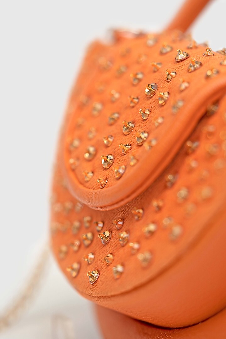 Orange Denim Glass Bead Embellished Sling Bag by House of D'oro at Pernia's Pop Up Shop