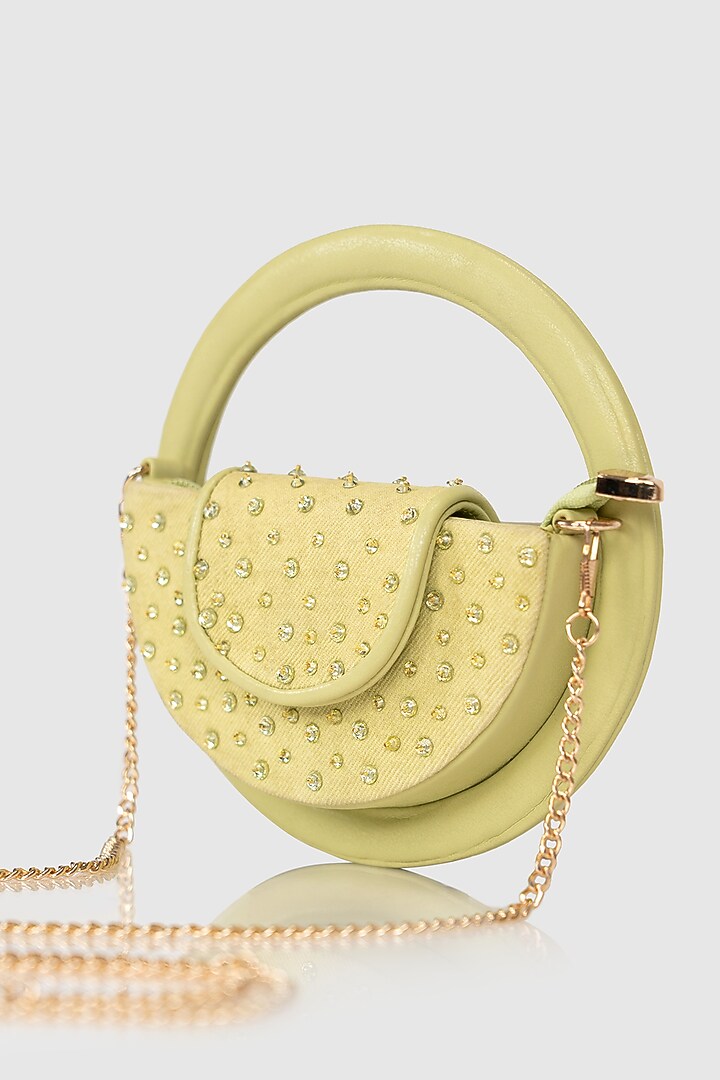 Lime Green Denim Glass Bead Embellished Sling Bag by House of D'oro at Pernia's Pop Up Shop