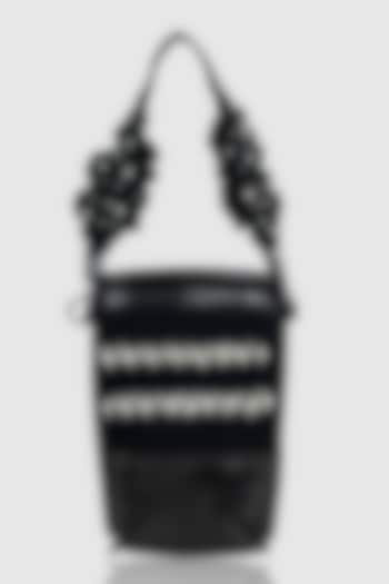 Black Denim Pearl Embellished Mobile Bag by House of D'oro