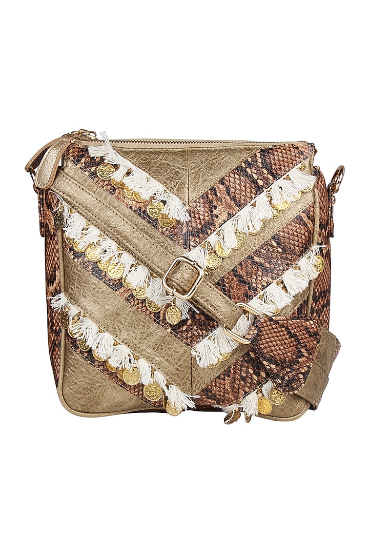 Brown Printed Crossbody Bag by House of D'oro