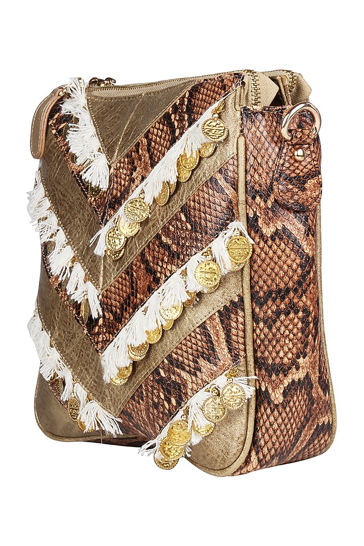 Brown Printed Crossbody Bag by House of D'oro at Pernia's Pop Up Shop