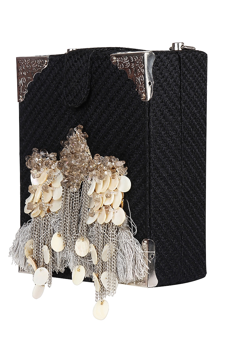 Black Box Style Crossbody Bag With Handmade Brooch by House of D'oro at Pernia's Pop Up Shop