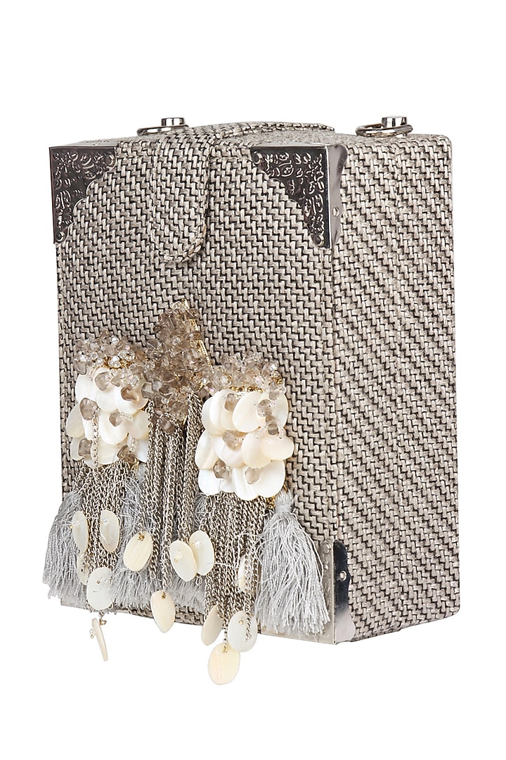 Grey Box Style Crossbody Bag With Handmade Brooch by House of D'oro at Pernia's Pop Up Shop