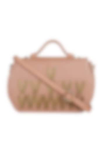 Peach Leatherette Crossbody Bag With Handwork by House of D'oro at Pernia's Pop Up Shop