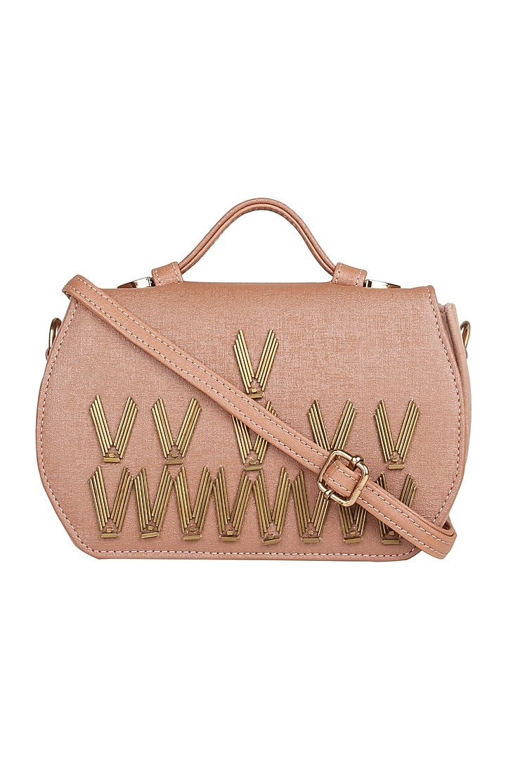 Peach Leatherette Crossbody Bag With Handwork by House of D'oro at Pernia's Pop Up Shop