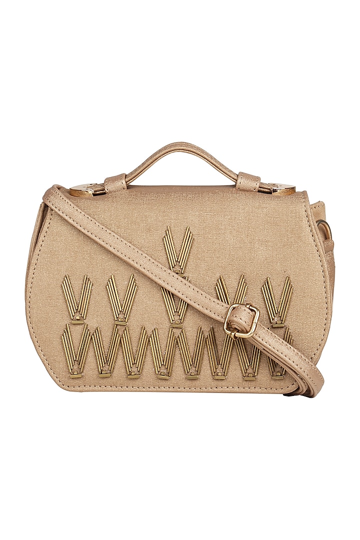 Beige Crossbody Bag With Handwork by House of D'oro