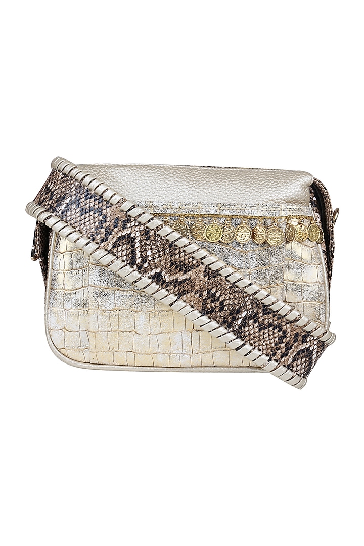 Bright Gold Printed Handbag Design by D'Oro at Pernia's Pop Up Shop 2023