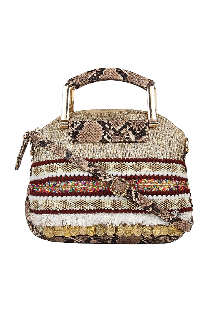 Brown Printed Hand Bag Cum Sling Bag by House of D'oro