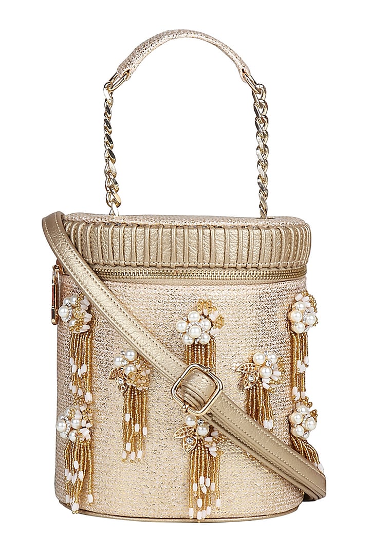 Gold Mini Crossbody Bag With Brooch Detailing by House of D'oro