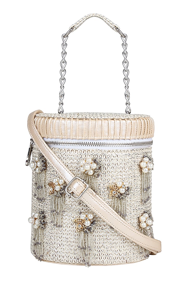 Silver Mini Crossbody Bag With Brooch Detailing by House of D'oro