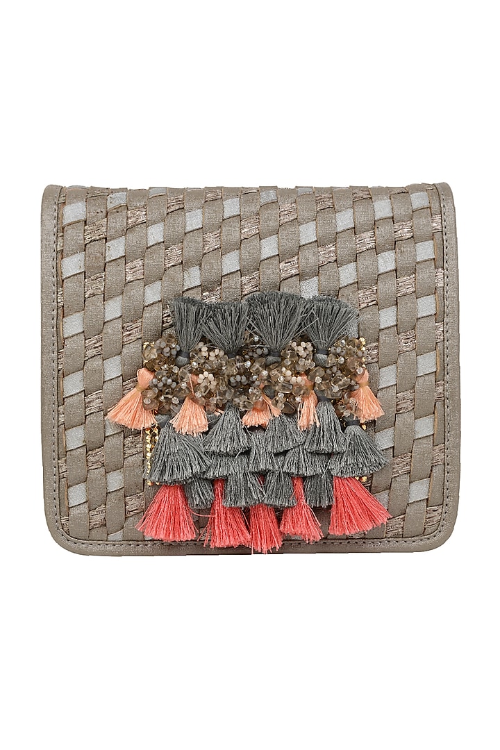 Grey Mini Crossbody Bag With Brooch Detailing by House of D'oro