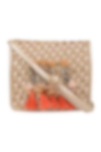 Beige Mini Crossbody Bag With Brooch Detailing by House of D'oro at Pernia's Pop Up Shop