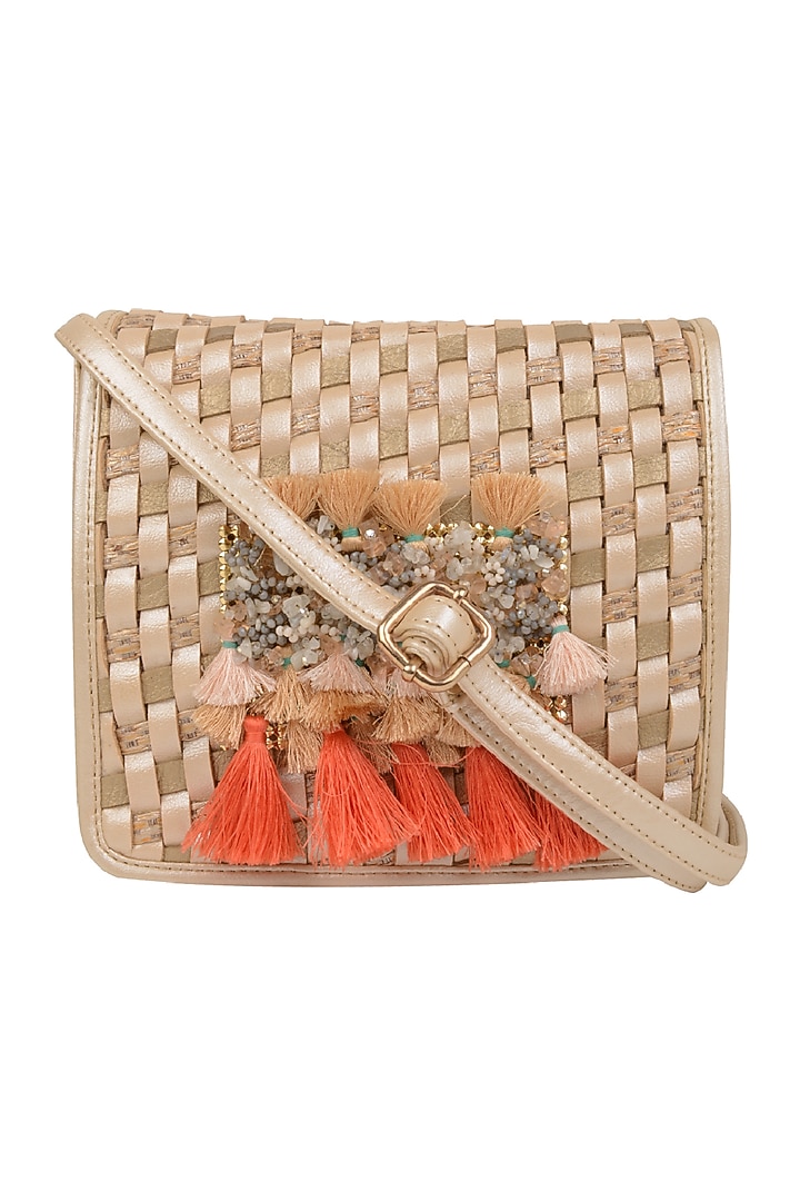 Beige Mini Crossbody Bag With Brooch Detailing by House of D'oro at Pernia's Pop Up Shop