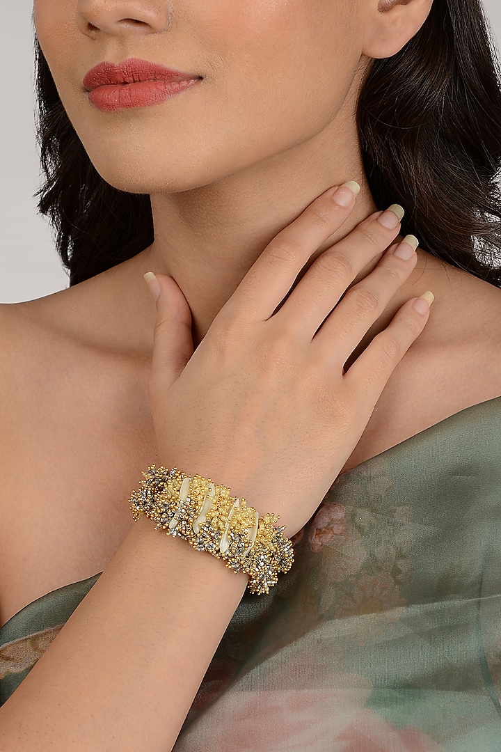 Gold Finish Pearl & Beaded Bracelet by House of D'oro