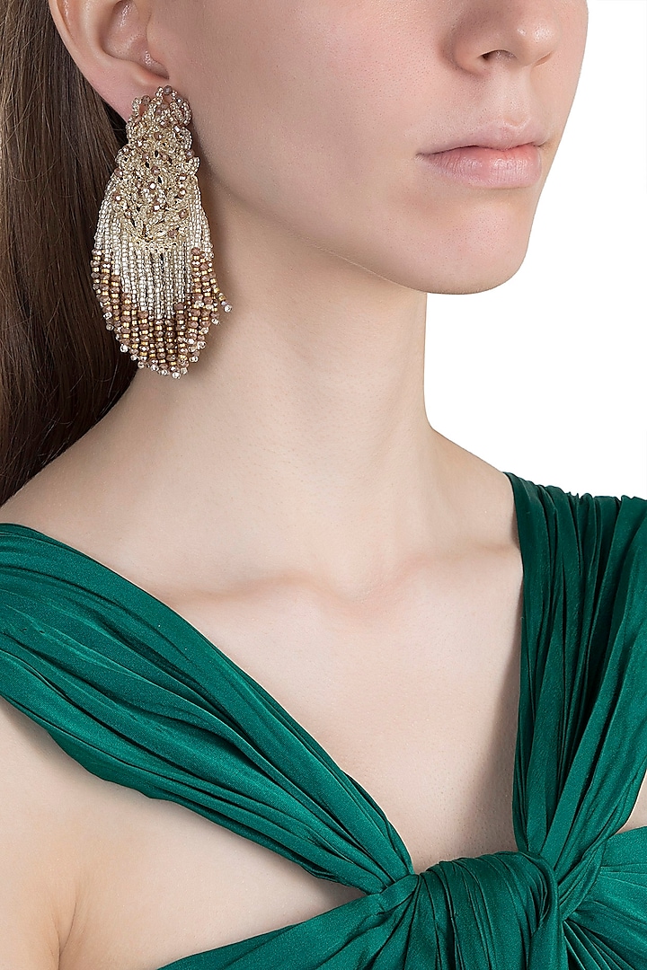 Gold Finish Handcrafted Crystal Drop Earrings by House of D'oro
