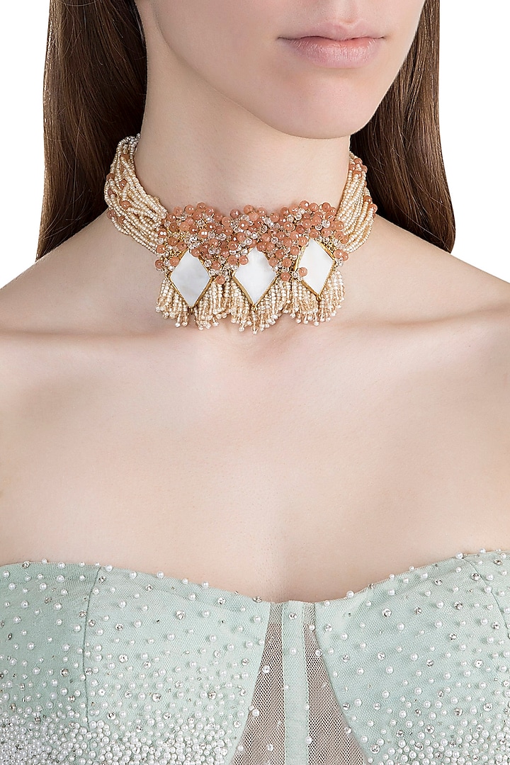 Gold Finish Handcrafted Stone Choker Necklace by House of D'oro