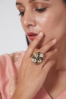 Gold Finish Kundan Polki Ring by House of D'oro-GIFTS FOR HER