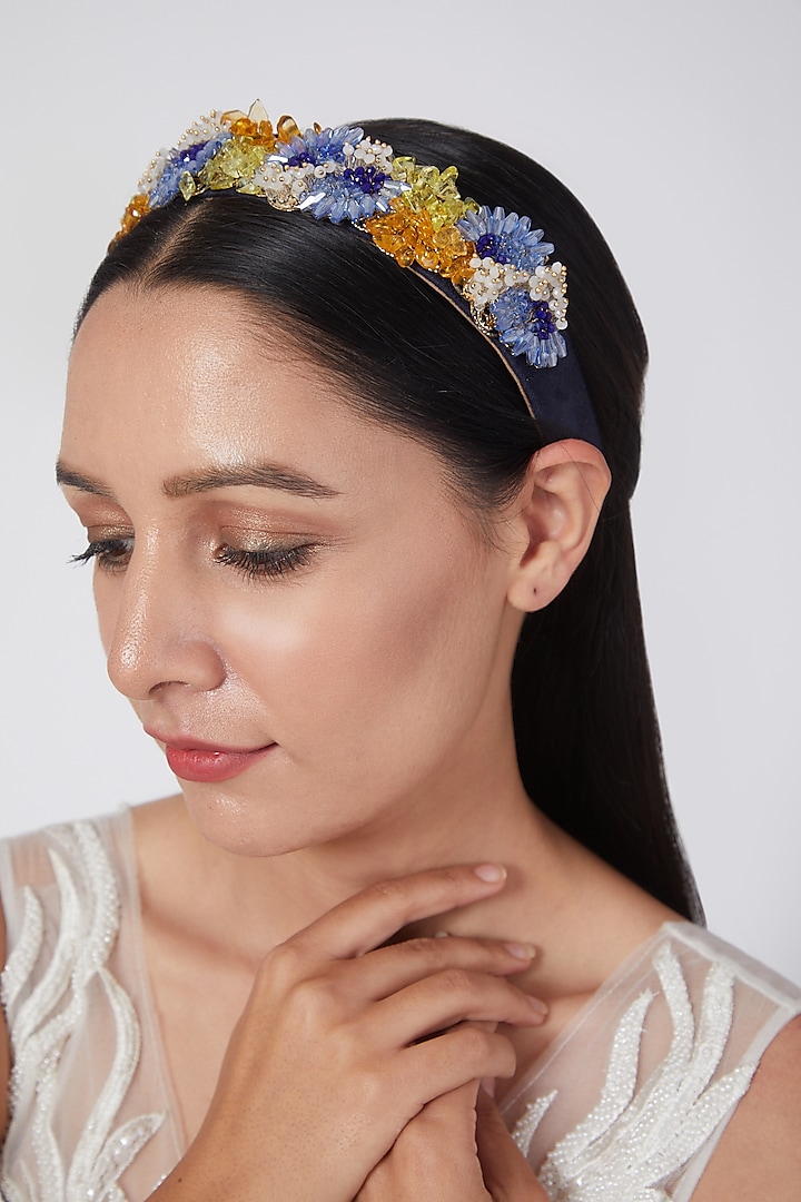 Gold Finish Handcrafted Semi Precious Stone Hairband by House of D'oro