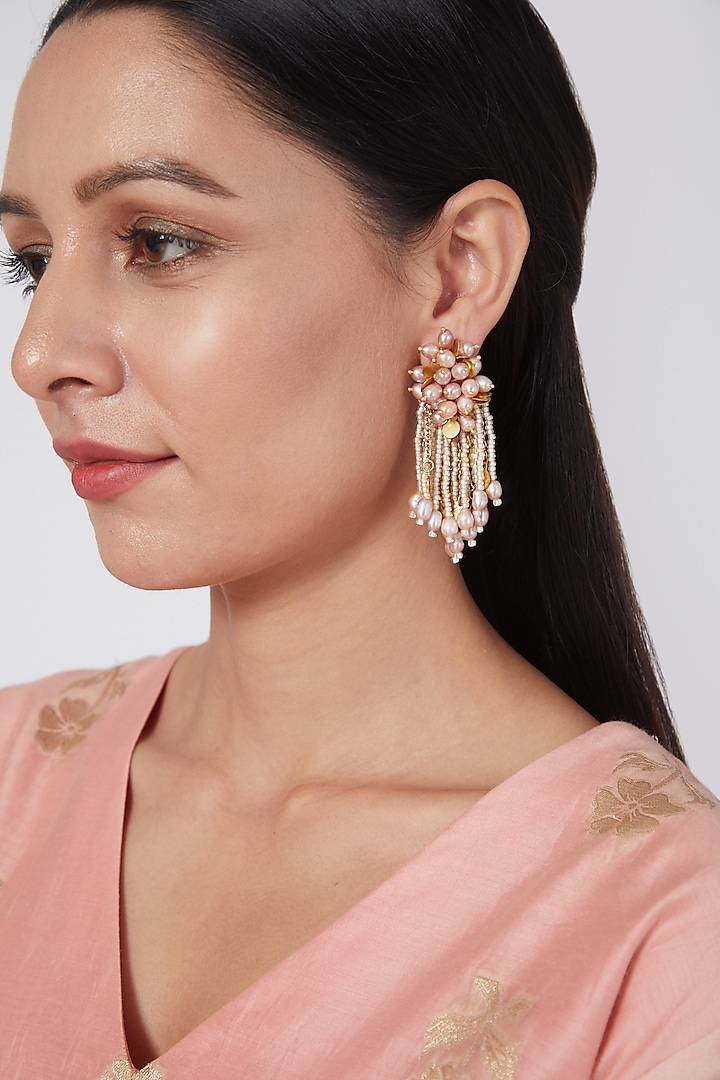 Gold Finish Handcrafted Quartz Dangler Earrings by House of D'oro