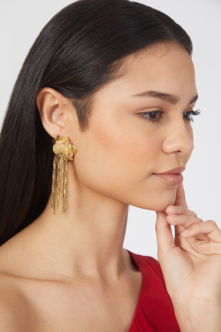 Gold Finish Handcrafted Citrine Dangler Earrings by House of D'oro