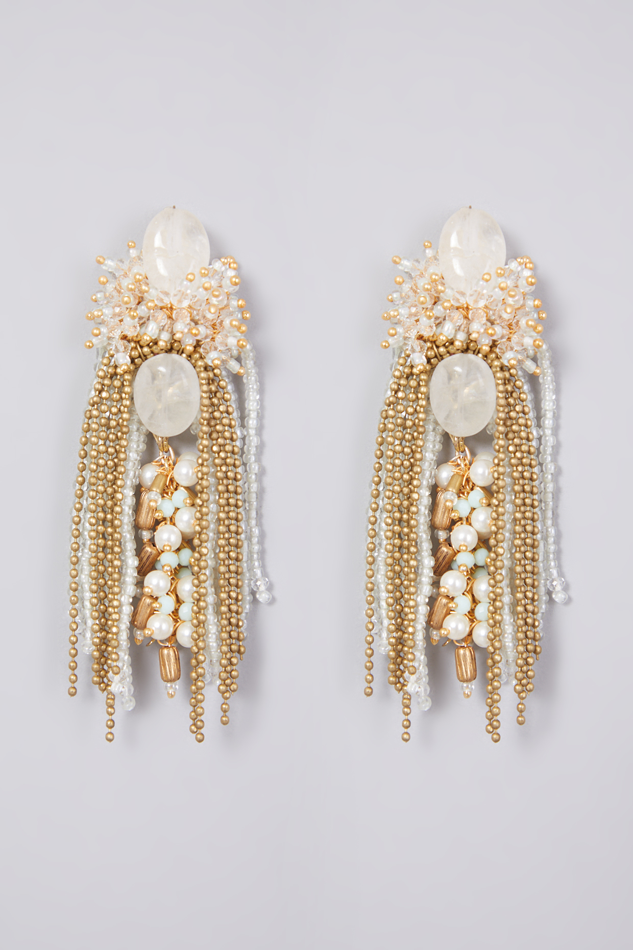 Gold Finish Semi Precious Stone Earrings by House of D'oro