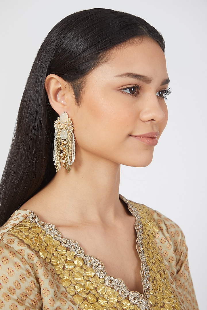 Gold Finish Semi Precious Stone Earrings by House of D'oro