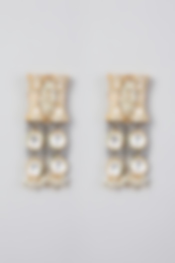 Gold Finish Kundan Polki Stud Earrings by House of D'oro