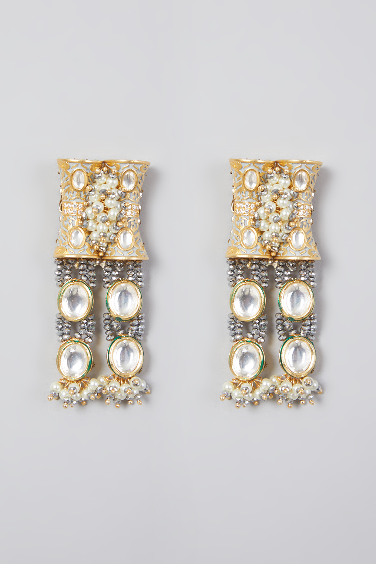 Gold Finish Kundan Polki Stud Earrings by House of D'oro
