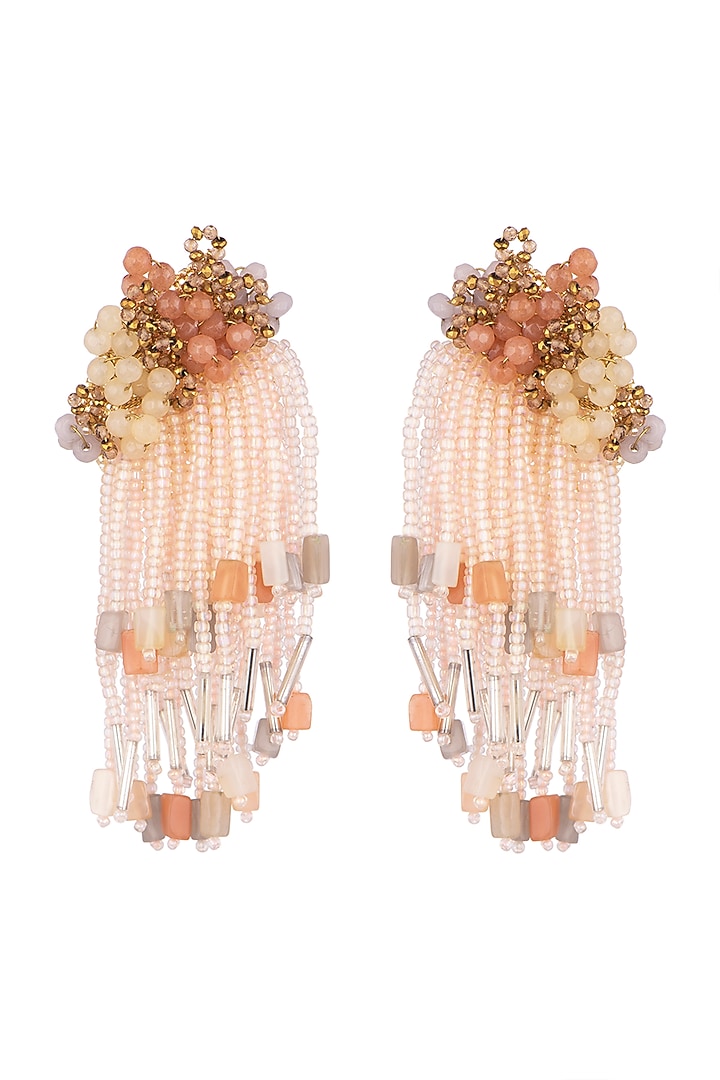 Gold Finish Semi Precious Stone & Beaded Earrings by House of D'oro at Pernia's Pop Up Shop