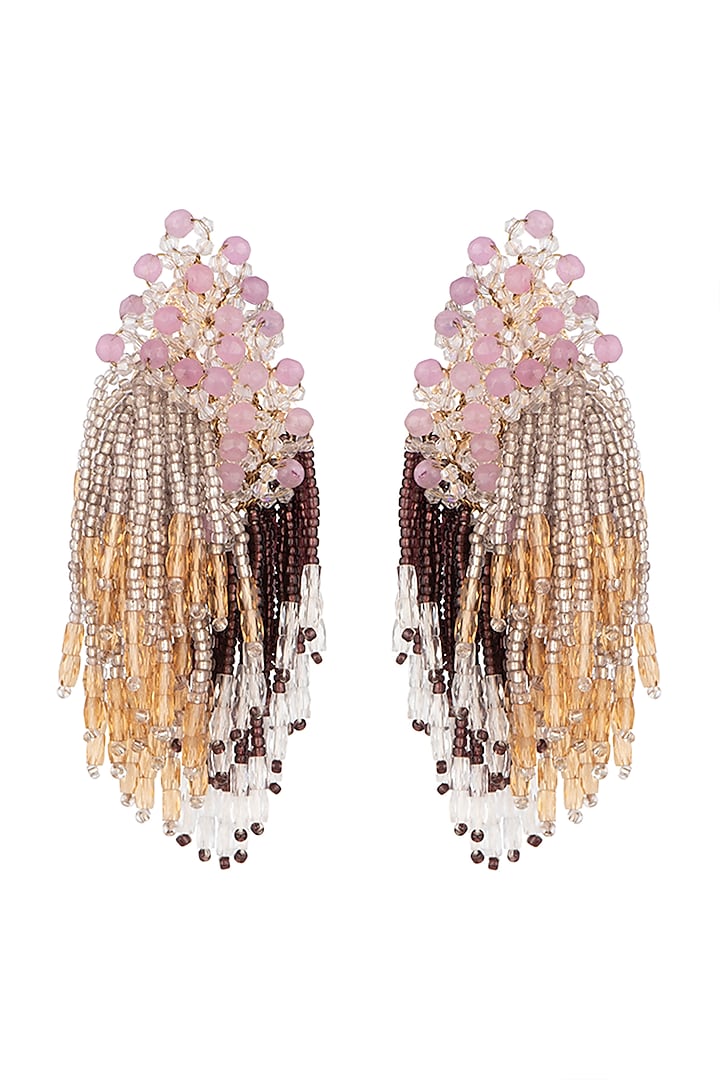 Gold Finish Crystal Dangler Earrings by House of D'oro