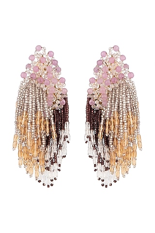 Gold Finish Crystal Dangler Earrings by House of D'oro