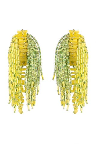 Gold Finish Stone & Pearl Dangler Earrings by House of D'oro