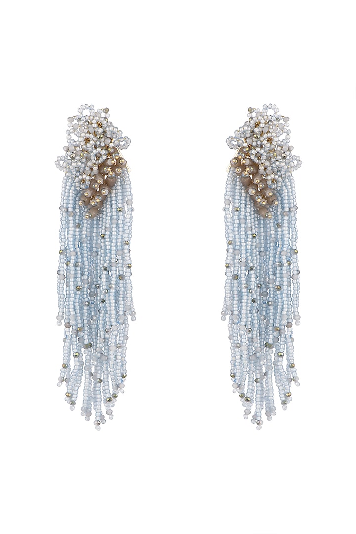 Gold Finish Crystal & Stone Dangler Earrings by House of D'oro