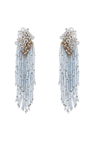Gold Finish Crystal & Stone Dangler Earrings by House of D'oro