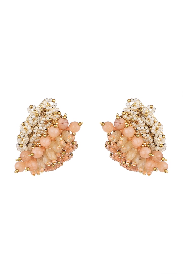 Gold Finish Freshwater Shell Stud Earrings by House of D'oro