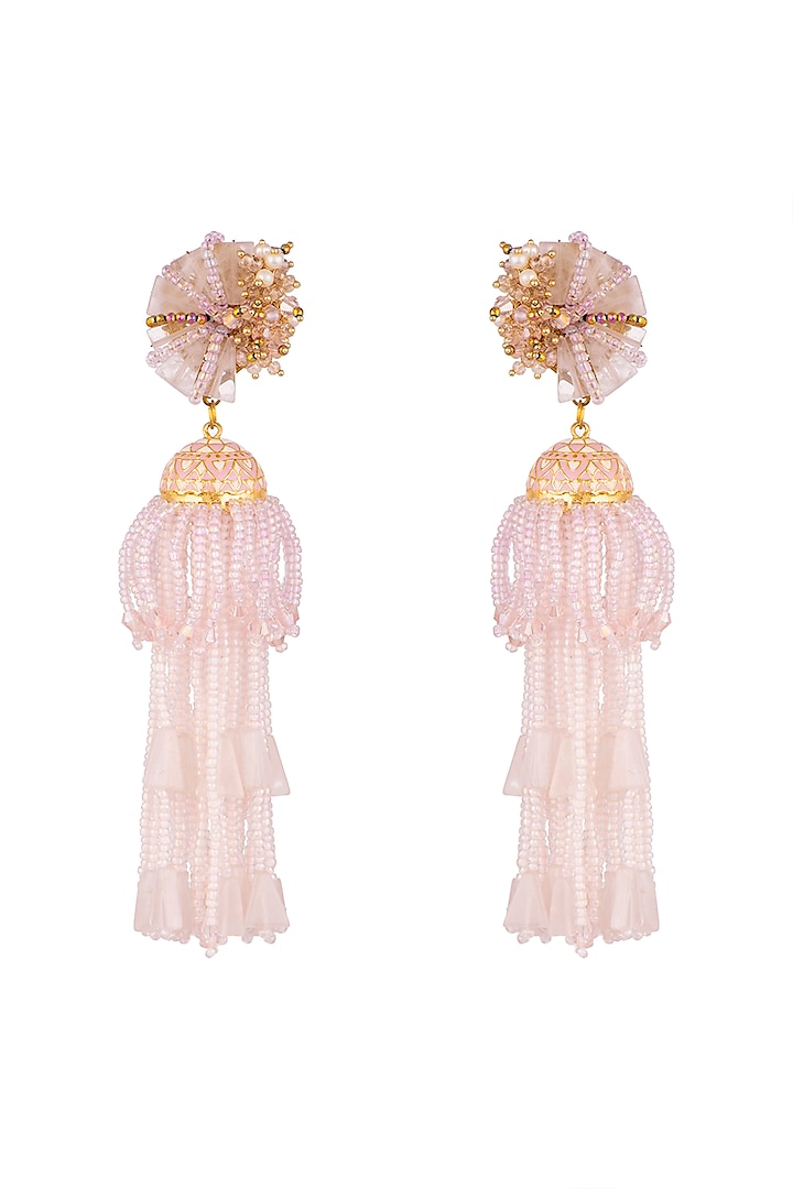 Gold Finish Pastel Beaded Earrings by House of D'oro