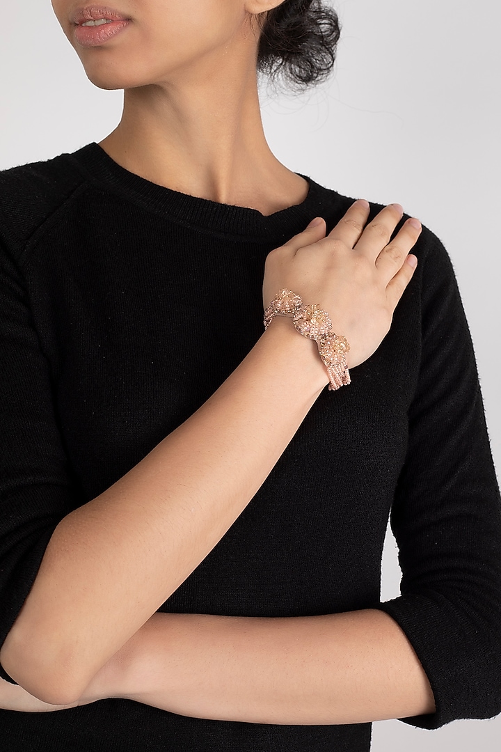 Gold Finish Glass Beaded Choker Necklace Set by House of D'oro at Pernia's Pop Up Shop