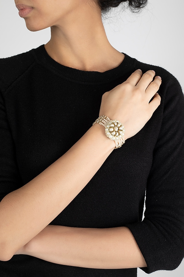 Gold Finish Handcrafted Pearl Necklace Set by House of D'oro at Pernia's Pop Up Shop