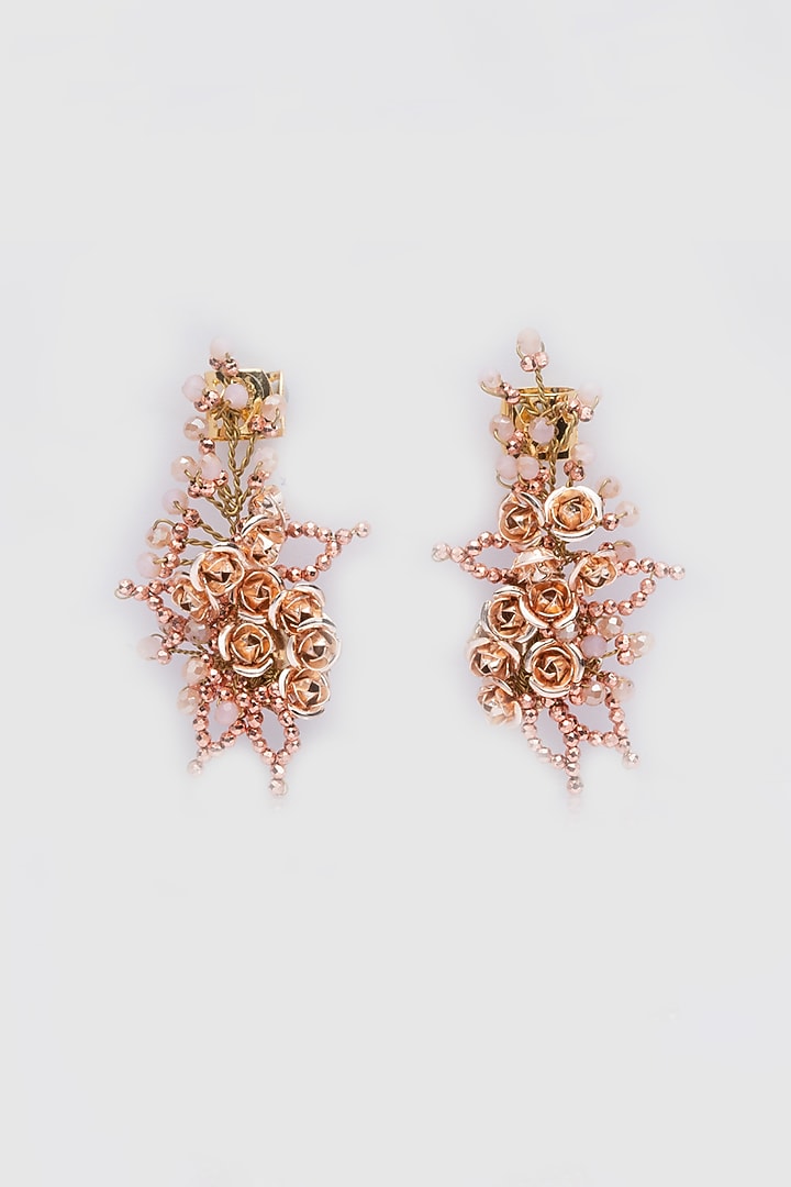 Rose Gold Finish Coral Stone Floral Stud Earrings by House of D'oro at Pernia's Pop Up Shop