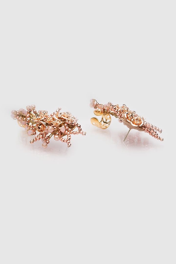 Rose Gold Finish Coral Stone Floral Stud Earrings by House of D'oro at Pernia's Pop Up Shop