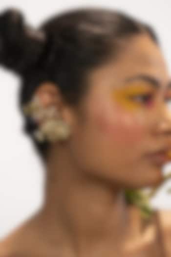 Gold Finish Synthetic Stone Floral Stud Earrings by House of D'oro at Pernia's Pop Up Shop