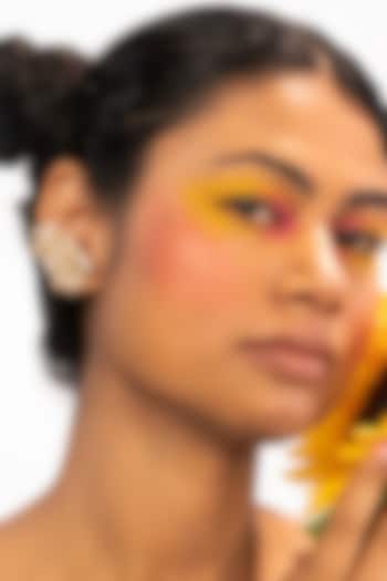 Gold Finish Beige & White Crystal Stud Earrings by House of D'oro at Pernia's Pop Up Shop