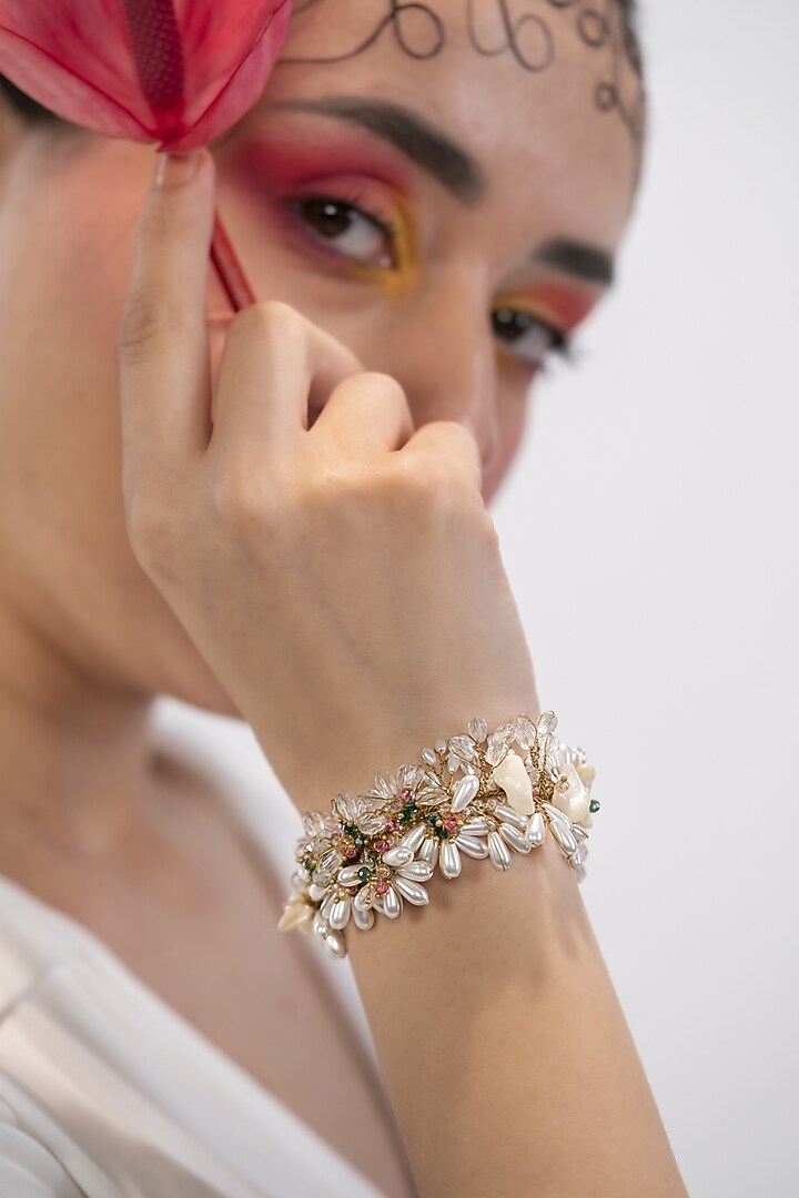 Gold Finish Pink & Green Crystal Bracelet by House of D'oro at Pernia's Pop Up Shop