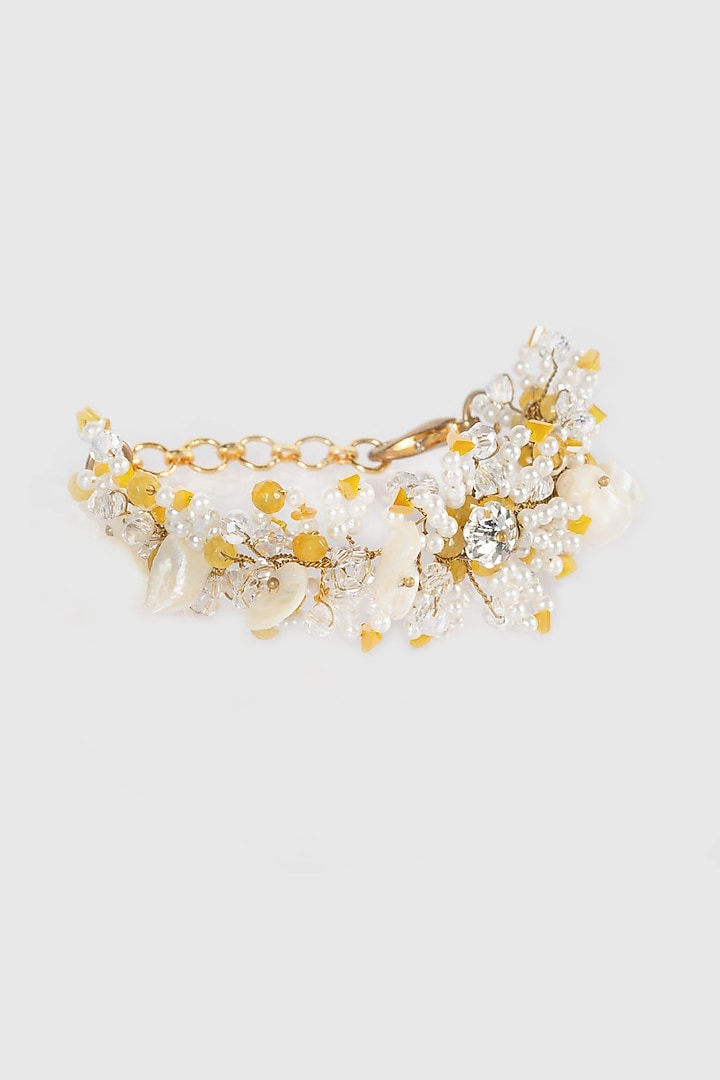 Gold Finish Yellow Bead & Crystal Handcrafted Bracelet by House of D'oro at Pernia's Pop Up Shop