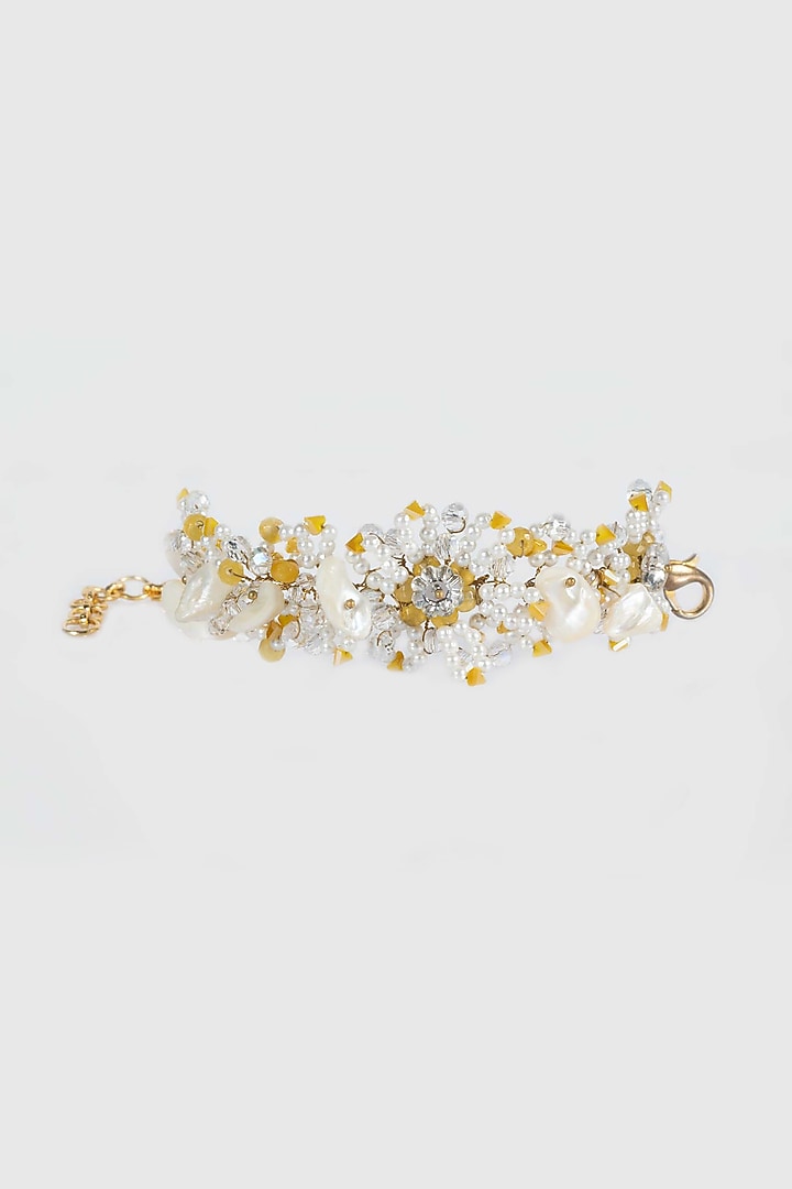 Gold Finish Yellow Bead & Crystal Handcrafted Bracelet by House of D'oro at Pernia's Pop Up Shop