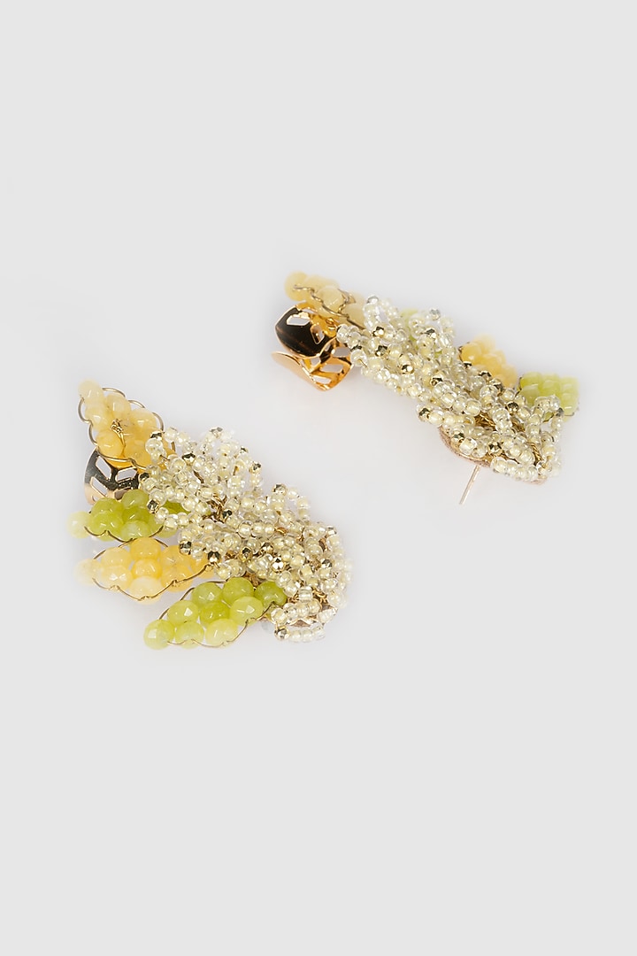 Gold Finish Yellow & Lime Green Crystal Bead Stud Earrings by House of D'oro at Pernia's Pop Up Shop