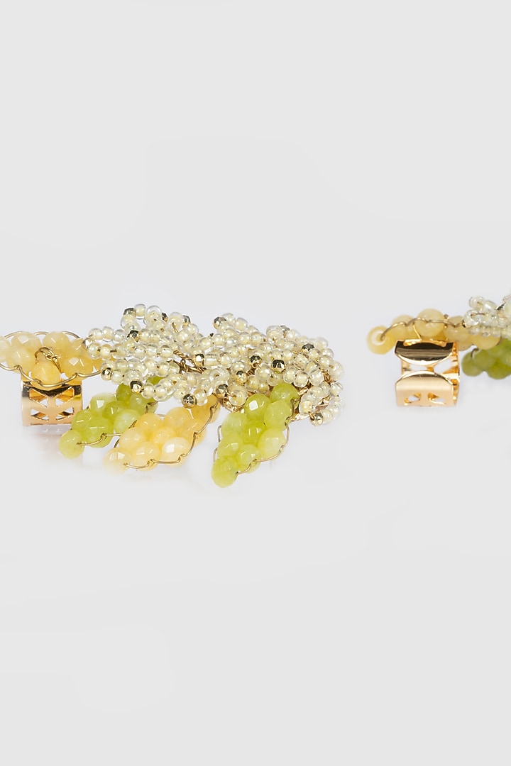 Gold Finish Yellow & Lime Green Crystal Bead Stud Earrings by House of D'oro at Pernia's Pop Up Shop