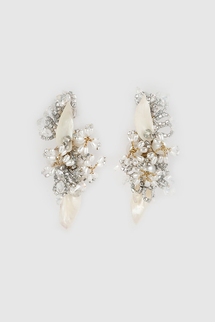 White Finish Bead & Pearl Stud Earrings by House of D'oro at Pernia's Pop Up Shop
